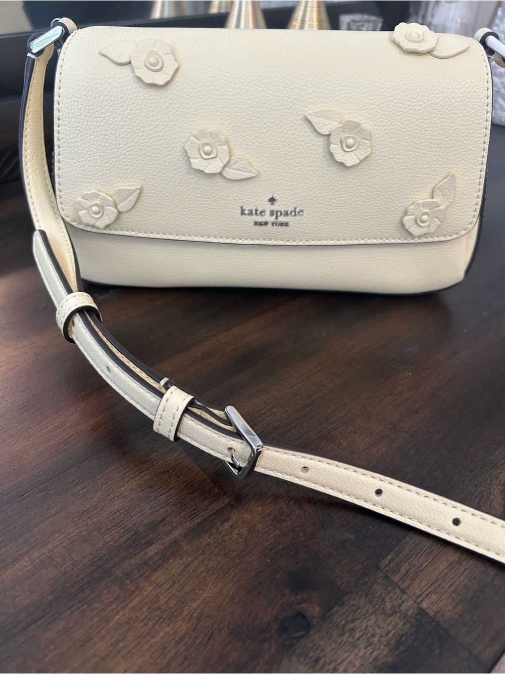 kate spade Cream Floral Appliqué Pebbled Leather Crossbody